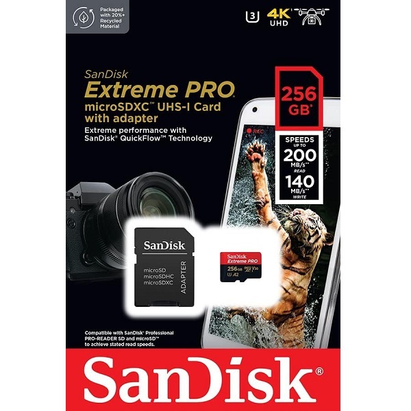 Cartao De Memoria 256gb Micro Sd Sandisk Extreme Pro Sdsqxcd-