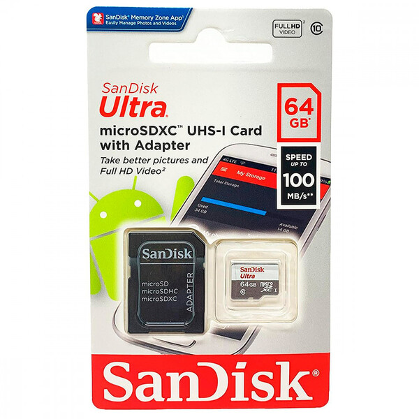 Cartão De Memória Sandisk Ultra 64gb Micro Sd Sdxc Uhs-i Clas