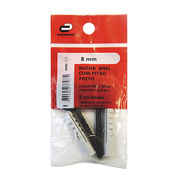 Cartela 2 Buchas Preto 4,4x70mm com Pitão Standers