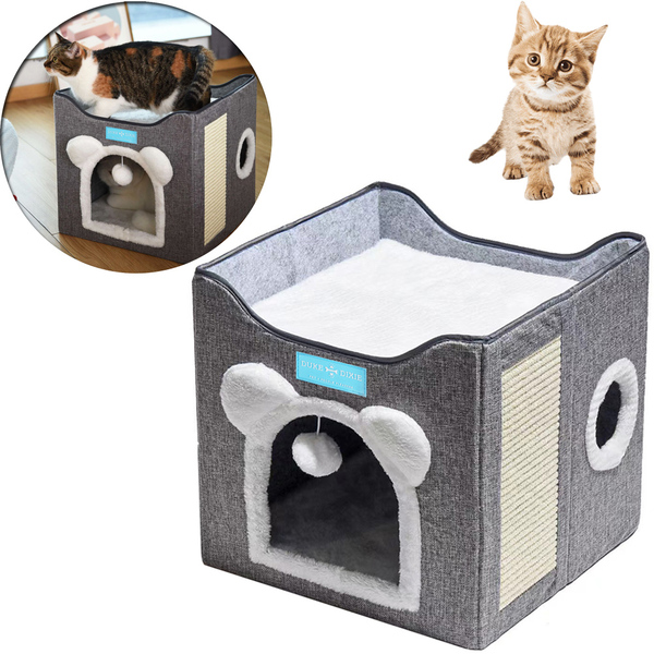 Casa Cama para Gatos Pet 2x1 Toca 2 Andares Dobravel Ninho Br