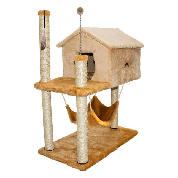 Casa Para Gato Arranhador Com Rede Caramelo E Bege Lilies Móv