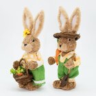 Casal De Coelhos De Páscoa Decoração Coelhinhos Floridos 33cm