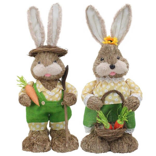 Casal De Coelhos De Páscoa Decoração Enfeite Coelhinhos - 62cm