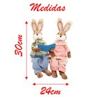 Casal De Coelhos Em Palha Sentados Lendo Decoração 30cm