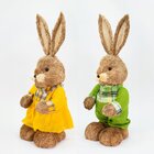 Casal De Coelhos Páscoa Decoração Em Palha Coelhinhos Colorid