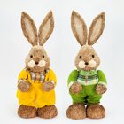 Casal De Coelhos Páscoa Decoração Em Palha Coelhinhos Colorid