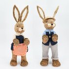 Casal De Coelhos Páscoa Em Palha Coelhinhos Camponês Enfeite