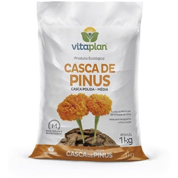 Casca De Pinus Polida Média Natural (1kg) Vitaplan