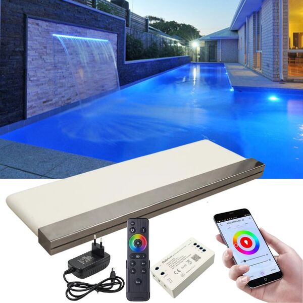 Cascata 2 Metros Para Piscinas Com Iluminação Led Rgb E Contr
