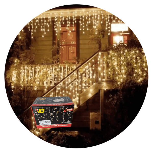 Cascata 400 Leds 10m C/ 8 Funções Morno C/ Fio Branco  220v