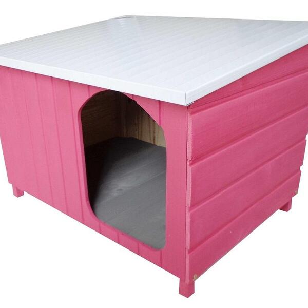 Casinha Cachorro 1 Água Em Madeira - Gigante - Rosa