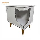 Casinha Cat Line Pet Gato Premium Mdf Pés Palito Champagne -
