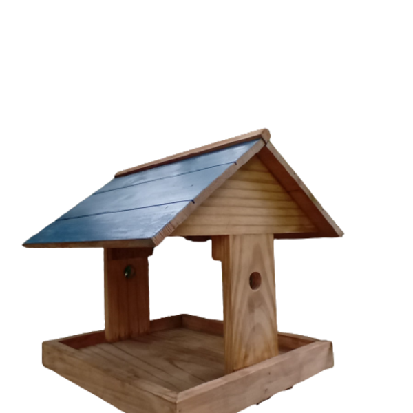 Casinha Comedouro Para Pássaros Em  Madeira Rústica Telhado A