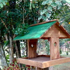 Casinha Comedouro Para Pássaros Em  Madeira Rústica Telhado V