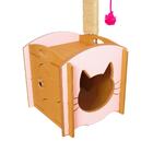 Casinha De Gato Com Arranhador E Pompom De Encaixe - Rosa