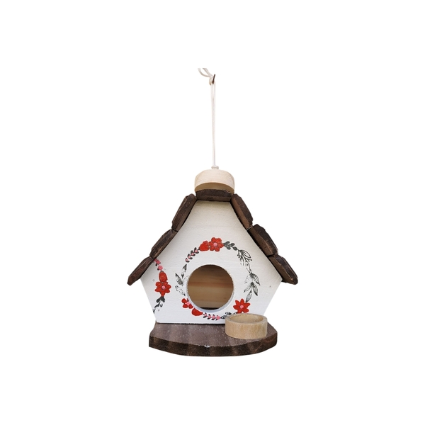 Casinha De Passarinho Com Comedouro Feita De Madeira - Decora