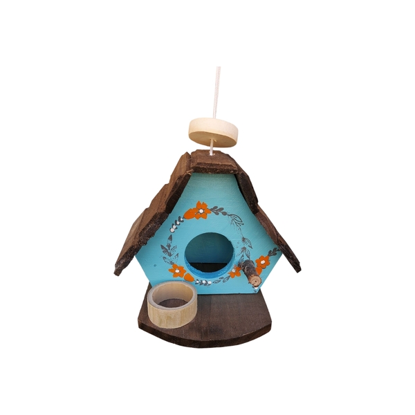 Casinha De Passarinho Com Comedouro Feita De Madeira - Decora