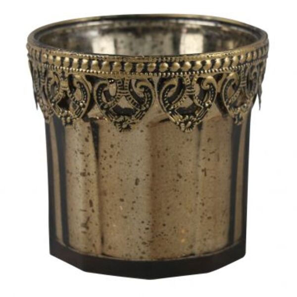 Castical De Metal Dourado E Vidro Dourado 9 5cm X 9 5cm