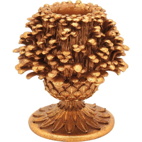 Castiçal Suporte Para Vela 14x12x12cm Resina Dourado