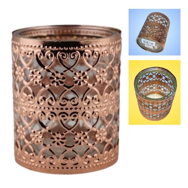 Castical Vaso De Metal E Vidro Bronze Com Relevo