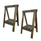 Cavaletes De Madeira Rústico Multiuso C/ Prateleira Madeira