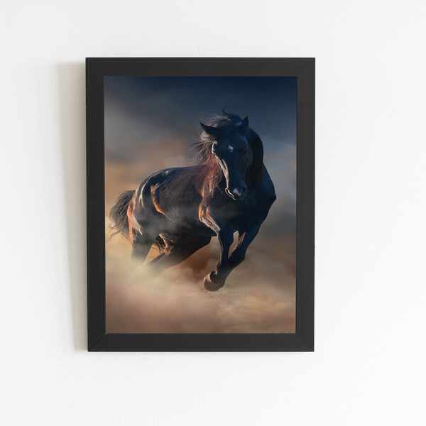 Cavalo Correndo Animais Foto Quadro Moldura Preta 60x40cm