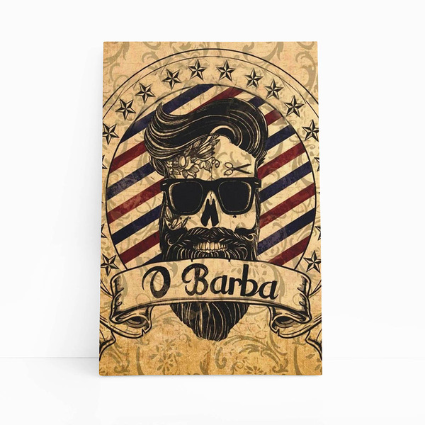 Caveira Barbearia Barba Vintage Quadro Canvas 140x90cm