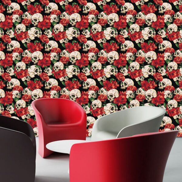 Caveiras E Rosas - Papel De Parede - 300