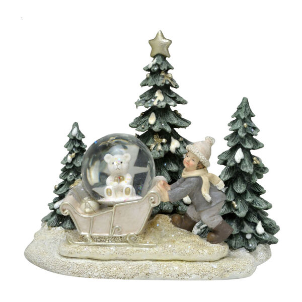 Cenário Natalino Cinza Menina Com Globo Água 15x12x13cm Espre