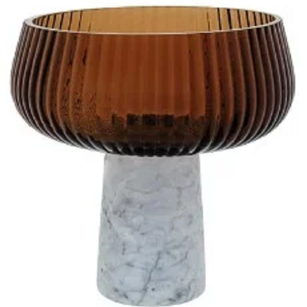 Centro De Mesa Beretta Vidro Âmbar Com Pé -18x18x18cm