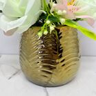 Centro De Mesa De Cerâmica Dourado Com Arranjo Artificial