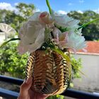 Centro De Mesa De Cerâmica Dourado Com Arranjo Artificial