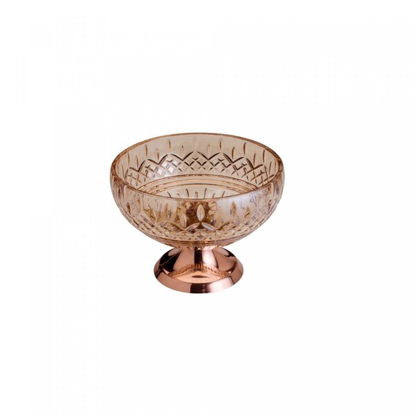 Centro De Mesa De Cristal Âmbar Com Pé De Aço Lys Rose 25cm -