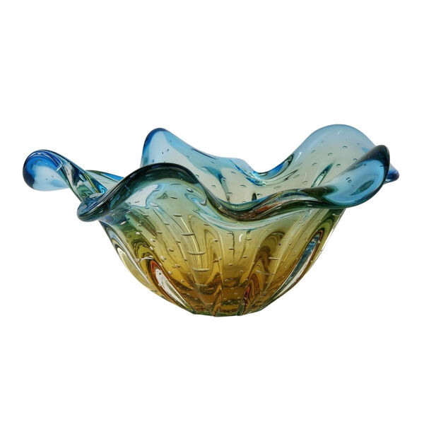 Centro De Mesa Em Cristal Murano São Marcos - Azul E Âmbar