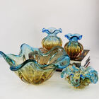 Centro De Mesa Em Cristal Murano São Marcos - Azul E Âmbar