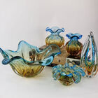 Centro De Mesa Em Cristal Murano São Marcos - Azul E Âmbar