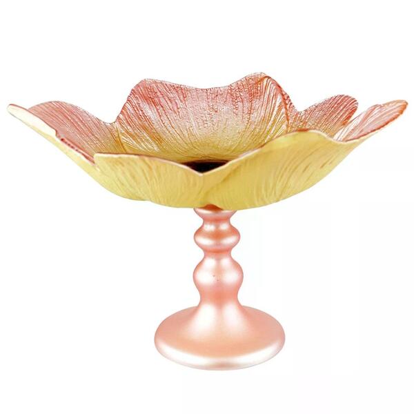 Centro De Mesa Lagune Em Vidro Com Pe D26xa16,5cm Rosa E Marr