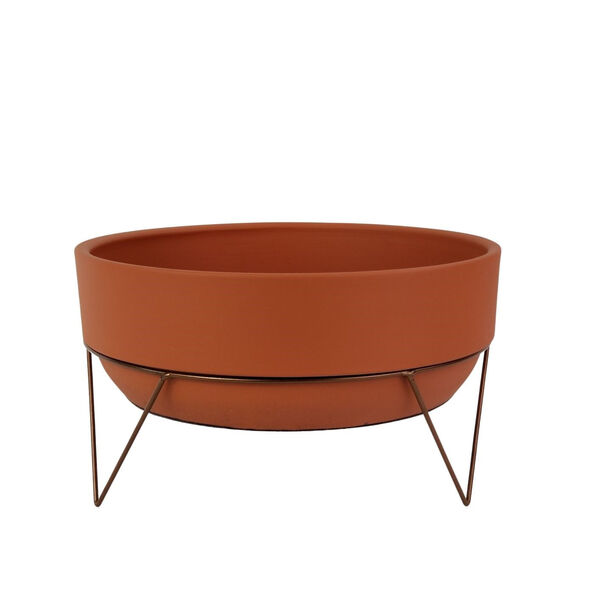 Centro De Mesa Redondo Terracota Com Pezinho De Ferro Cobre