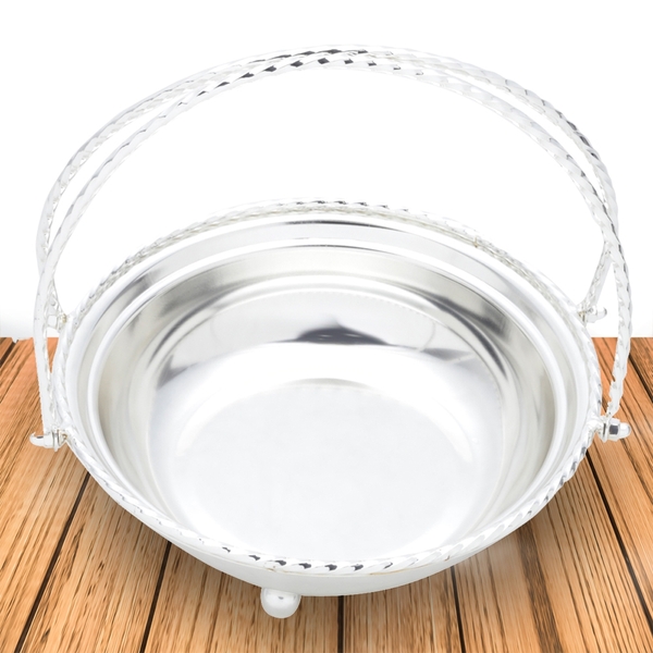 Cesta C/alça De Zamac Silver Plated Tress 19,5x20,5cm