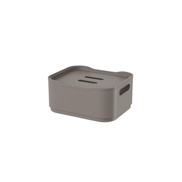 Cesta Com Tampa Em Plástico Coza Fit Pequena Warm Gray