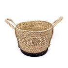 Cesta De Fibra Natural Seagrass Com Fundo Preto 24,5x31x33 Cm