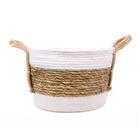 Cesta De Fibra Natural Seagrass Listrado Branco 23x30x30 Cm