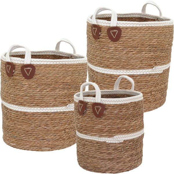 Cesta Decorativa Organizadora Cachepô Fibra Natural 3 Peças