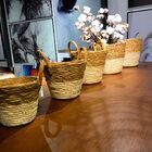 Cesta Fisalis De Palha Natural Com Alças De Couro Sintético Pp