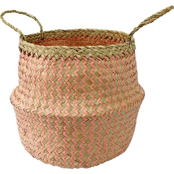 Cesta Redonda L'hermitage Fibra Natural Com Alça 32x26 Rosa