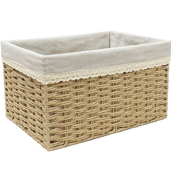 Cesta Retangular De Fibra Natural Com Forro 100% Algodão G