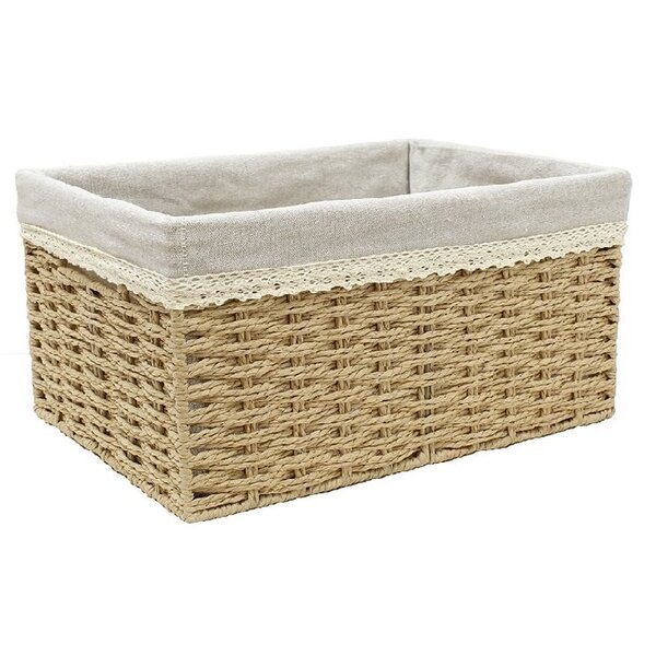 Cesta Retangular De Fibra Natural Com Forro 100% Algodão M