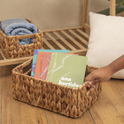 Cesto Organizador de Aço e Fibra Natural Bege Retangular com Alças 23x13,5x32cm Oikos