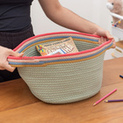 Cesto Organizador Arco-Íris de Corda de Algodão Azul Oval com Alças 35x20x35cm Oikos