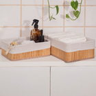 Cesto Organizador de Bambu MDF e Algodão Natural Retangular 12x23x33cm Oikos